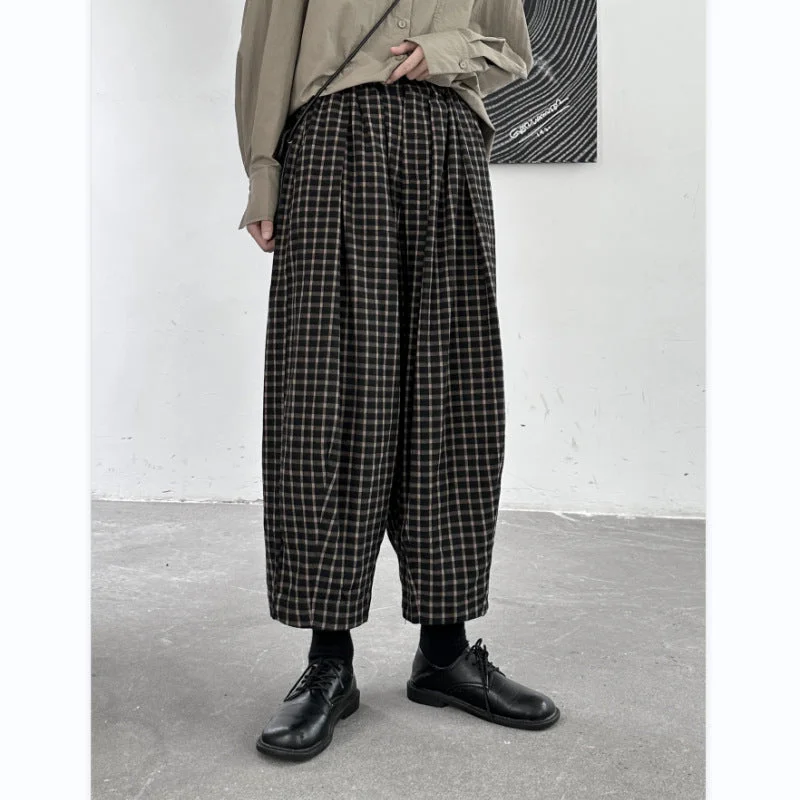 Plaid Cropped Harem Pants Formal Linen Trousers
