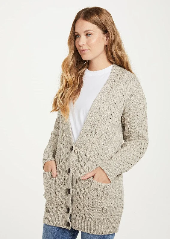 Aran Boyfriend Cardigan | Oatmeal Spandex Rayon Corduroy