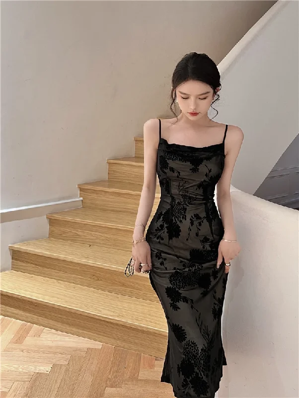 Sexy Black Spaghetti Straps Lace Tea Length Charming Party Dress,DP1488 Tunics Leisure comfortable
