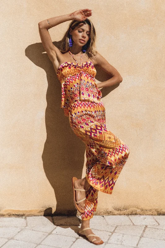Marigold Wide Leg Pants - Tan Trendy Velvet Pants