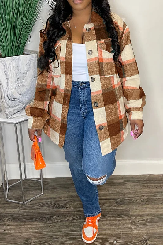 Fashion Plaid Flap Pocket Jacket Wool Fabric Cashmere Fabric Tweed Fabric