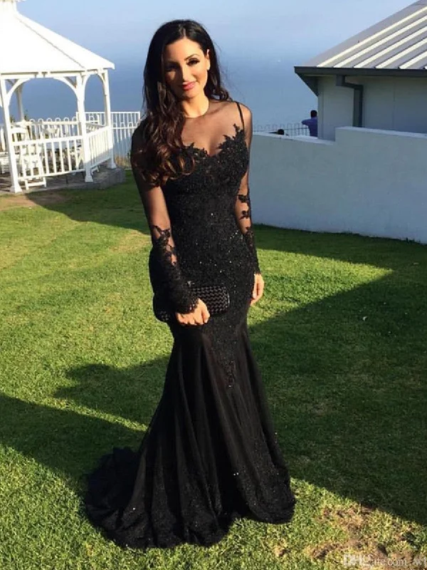 Long Sleeves Black Mermaid Lace Prom Dresses, Black Mermaid Formal Dresses, Evening Dress, Party Dresses Tunics Review highly