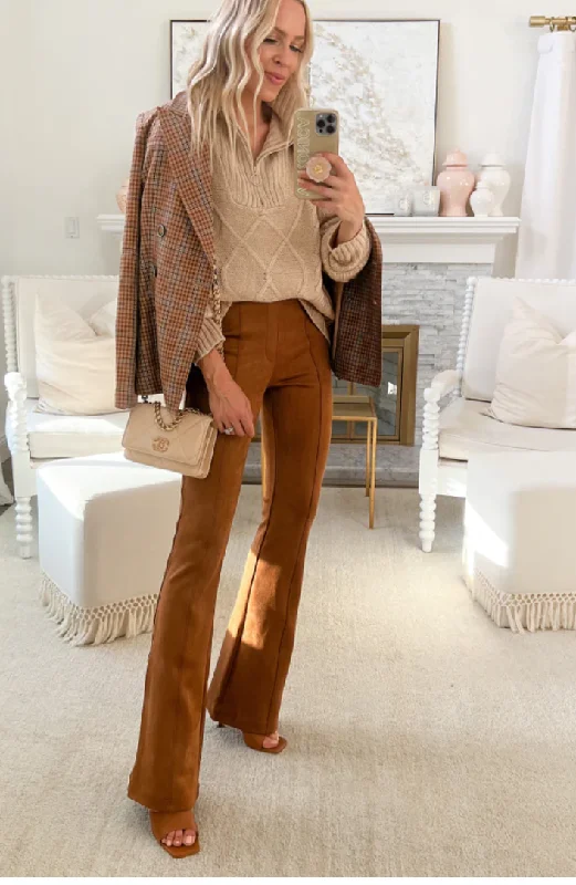 Spanx Faux Suede Flare Pants Rich Caramel Comfortable Denim Leggings