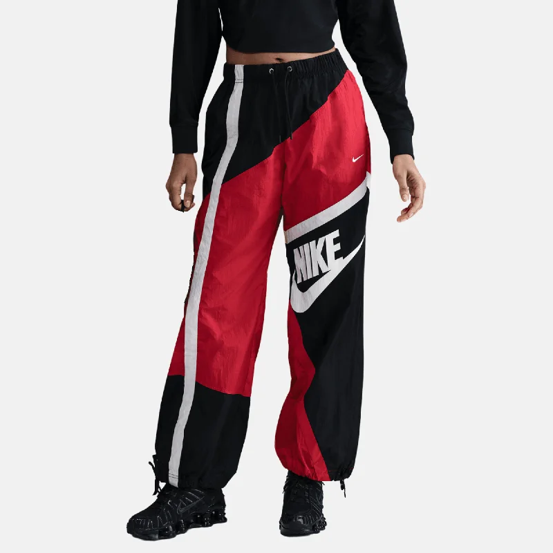 Nike Women's Sportswear Red Mid-Rise Loose Woven Open-Hem Pants Formal Slim Pants