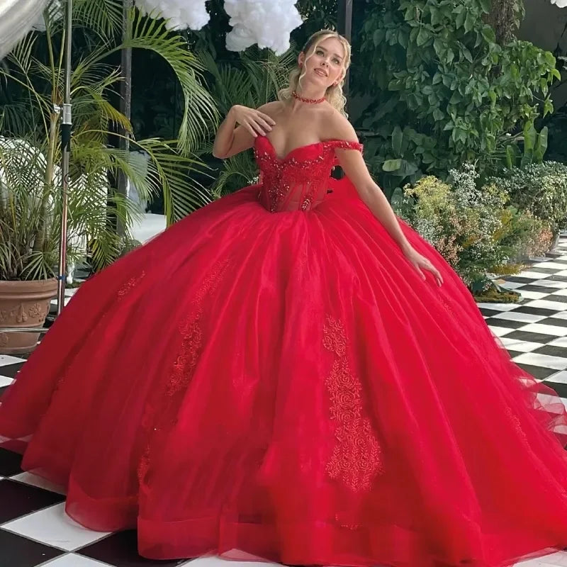 Sexy Hot Red Vestido De Princesas Sweetheart Illusion Lace-Up Ball Gown Party Dress Vestidos De 15 Quinceañera Customized Tunics New arrival