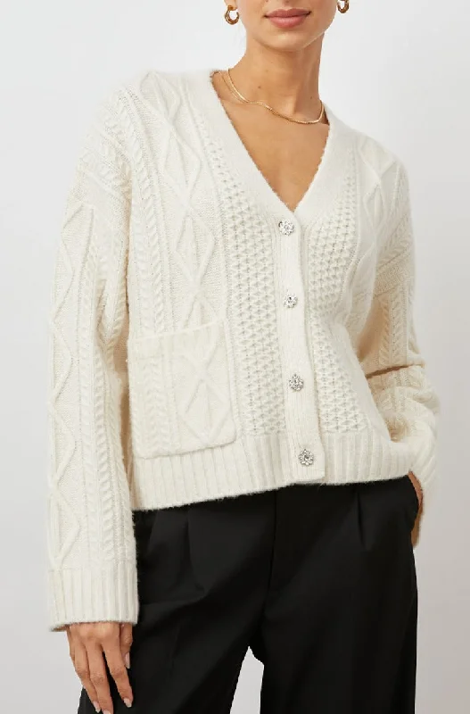 BIXBY CARDIGAN - IVORY Faux Fur Fabric Real Fur Fabric Shearling Fabric