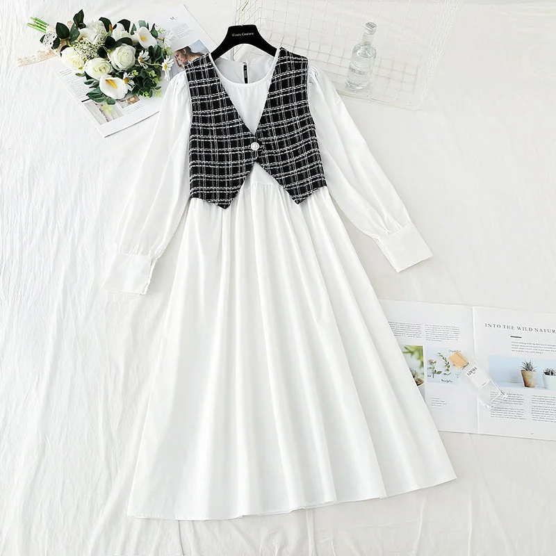 Cover your belly and look thin Korean fashion light cooked two-piece vest skirt  3915 denim skirt durable