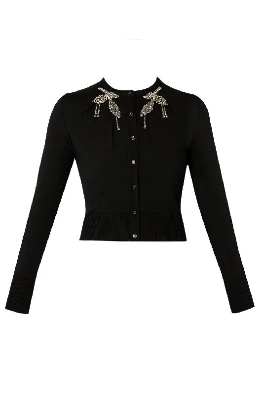 Embroidered Cropped Cardigan Iron Safe Non-Iron Wrinkle Free