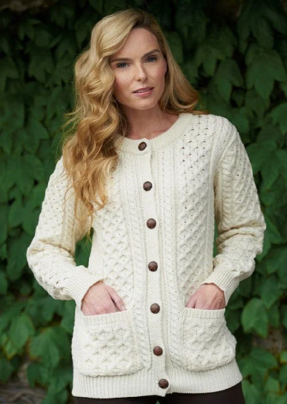Aran Crafts Lumber Cardigan | Natural Chenille Fabric Brocade Fabric Lace Fabric