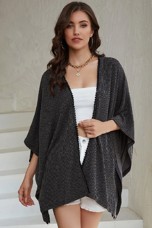Open Front Dolman Sleeve Cardigan Glossy Satin Silk