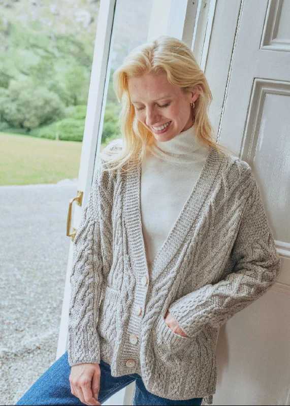 Valentia Aran Cardigan | Oatmeal Cardigan Knitwear Sweater