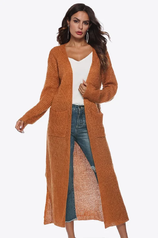 Long Sleeve Open Front Buttoned Cardigan Terry Blend Velvet Blend Canvas Blend