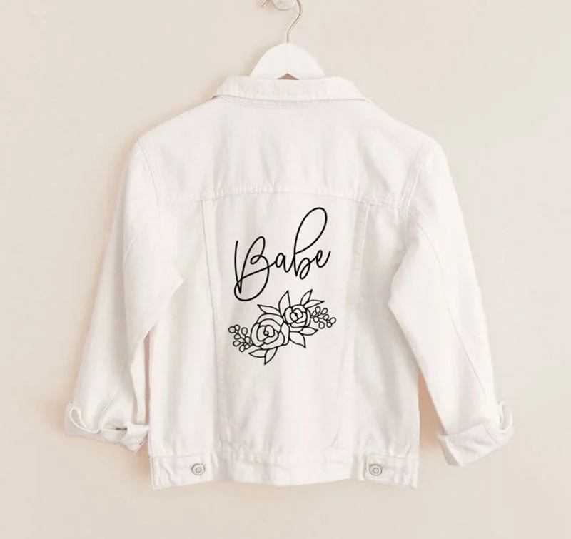 Bridal Floral White Jean Jacket Mesh Jacket Canvas Jacket Denim Jacket