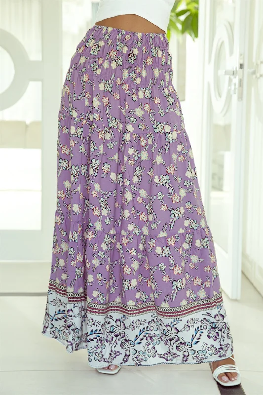 Alani Tiered Printed Elastic Waist Skirt silk skirt lustrous