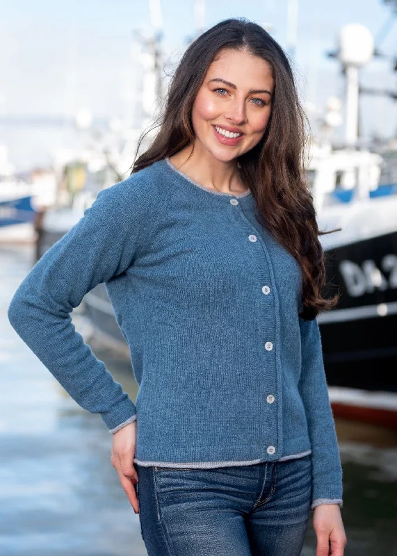 IrelandsEye Women's Killiney Cardigan | Harbour Blue Collared Crew Neck Turtle Neck