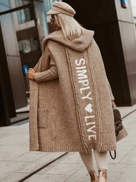 Full Size SIMPLY LIVE Hooded Cardigan Wool Fabric Cashmere Fabric Tweed Fabric