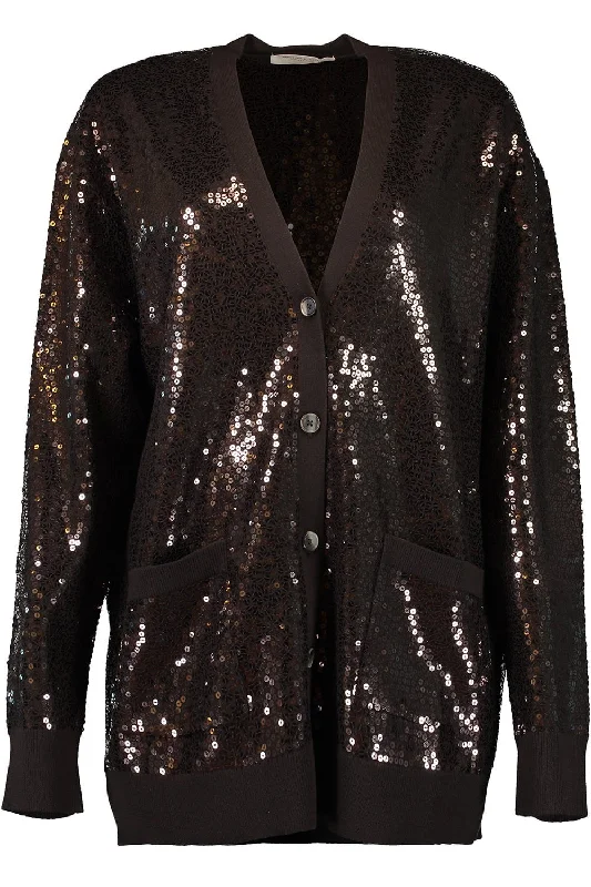 Embellished Oversized Cardigan Toggled Drawstring Belted