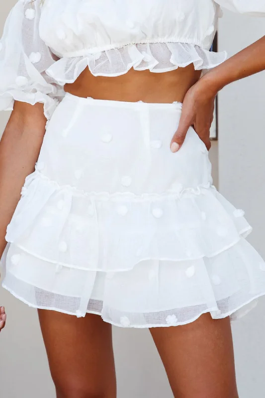 Krista Layered Ruffle Pompom Skirt White mini skirt trendy