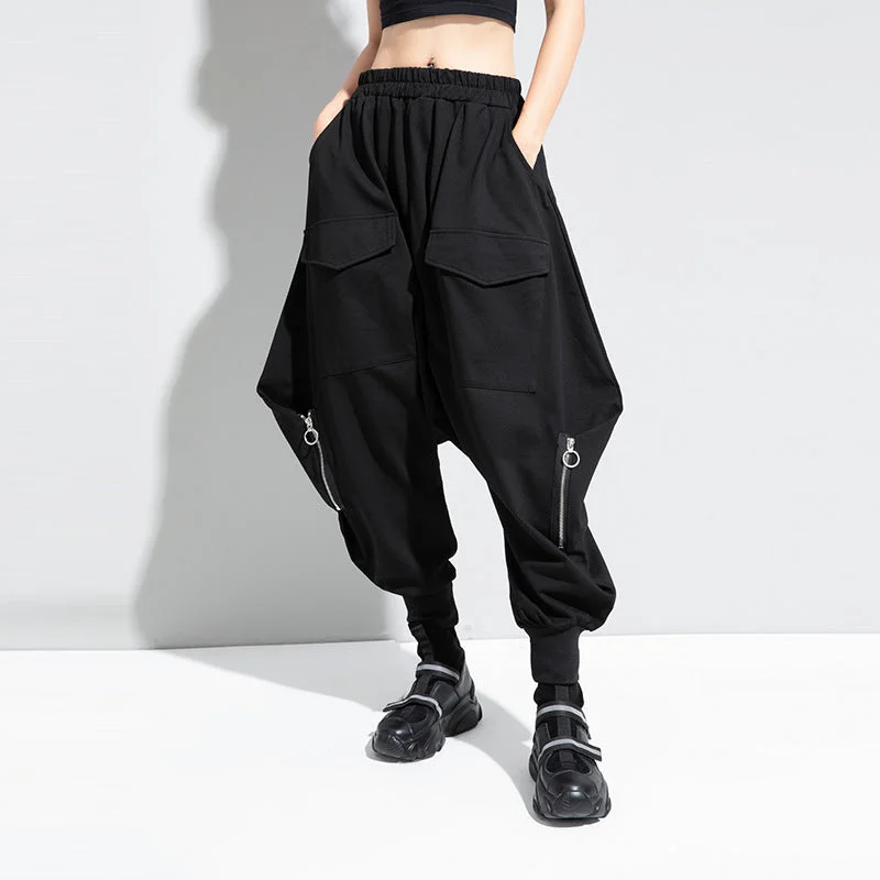 Elastic Waist Loose Dark Harem Pants Comfortable Denim Pants