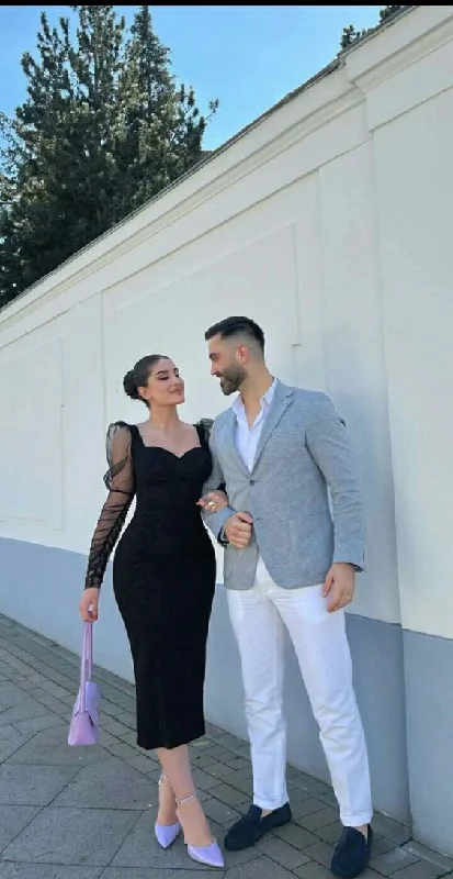 Black Long Sleeves Sheath Midi Evening Party Dress, DP2893 Tunics Sophisticated sleek