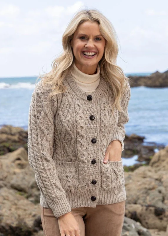 Inagh Ladies Aran Cardigan | Oatmeal Wool Cardigan Cotton Cardigan Cashmere Cardigan