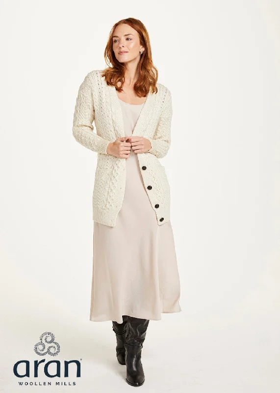 Aran Boyfriend Cardigan | Natural Ribbed Striped Patterned