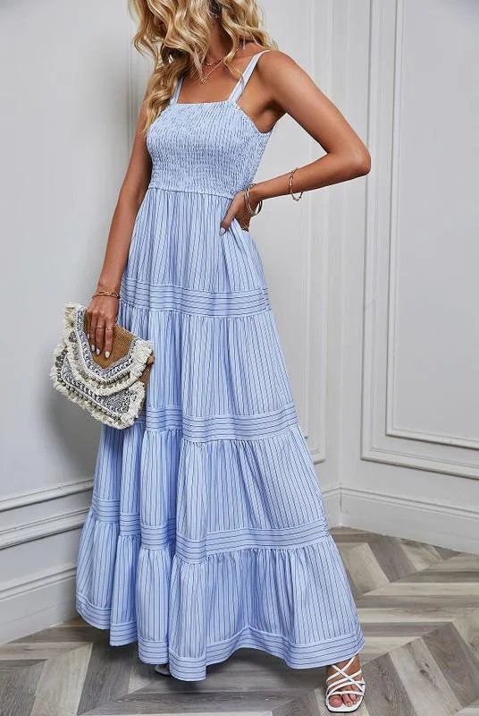 Tank top striped blue maxi dress halter tank top