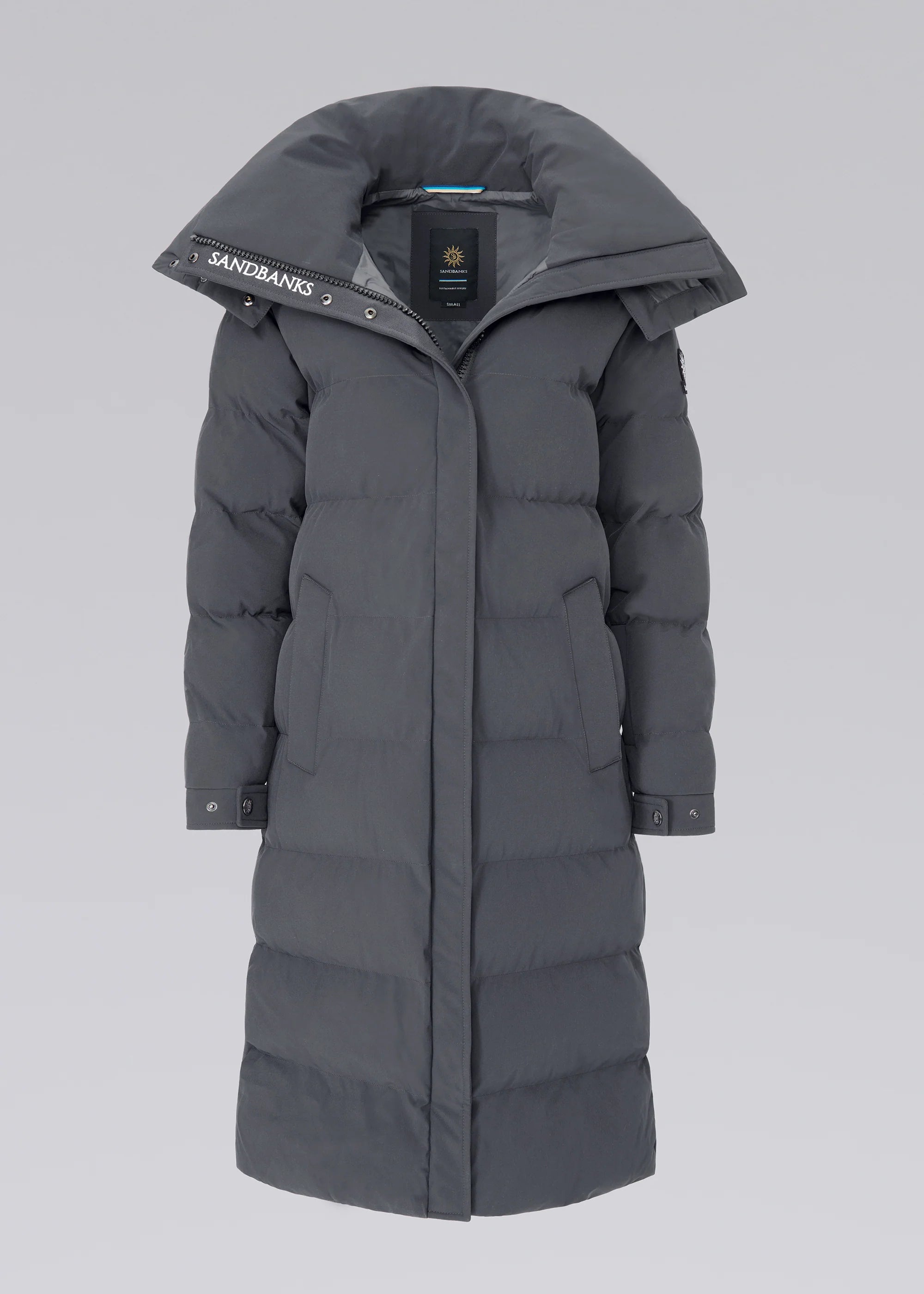 Women's Sandbanks Haven Charcoal Long Puffer Jacket Nylon Jacket Polyester Jacket Spandex Jacket