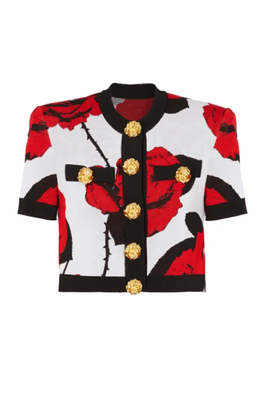 Cropped Floral Cardigan Transparent Opaque Sheer