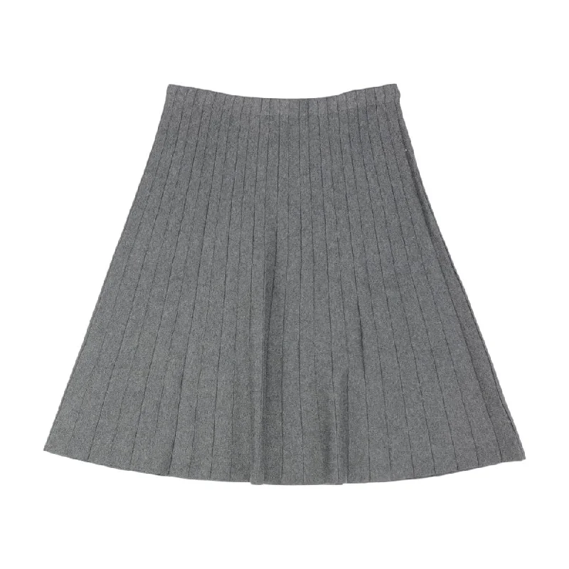 Gray Solid Midi Skirt cashmere skirt fine