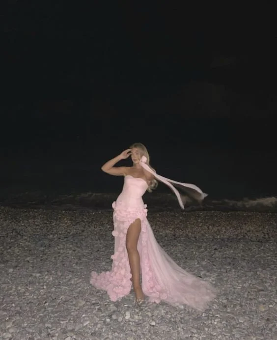 Sexy A line Sweetheart Sleeveless Party Dress Pink Slit Flowers Prom Dress P861 Mermaid Tail Wedding