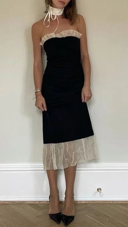 Sweet Black Strapless Vintage Party Dress,DP1995 Tunics Corduroy durable