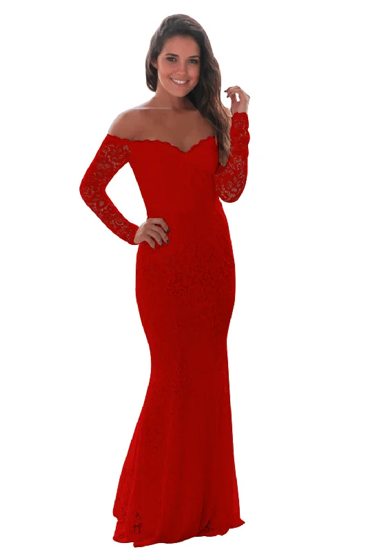 Sexy Red Crochet Off Shoulder Maxi Evening Party Dress Tunics Leisure comfortable