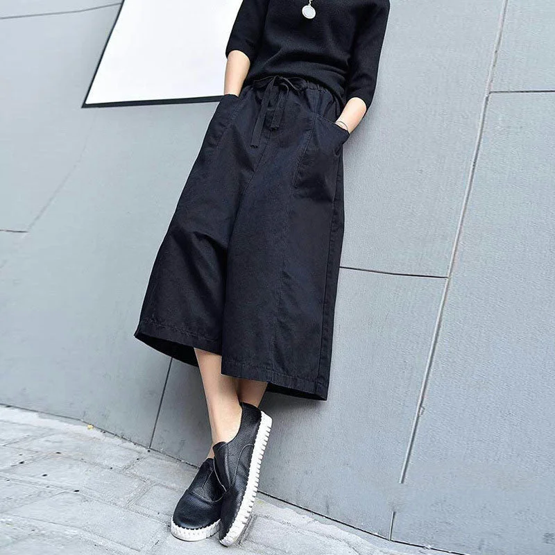 Women's Pocket Wide Leg Cropped Pants Stretch Fit Pants