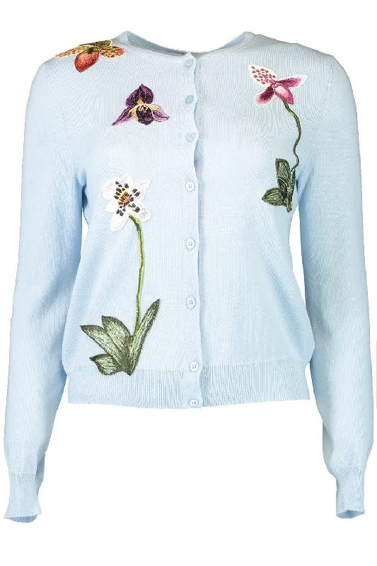 Orchid Embroidered Crewneck Cardigan Long Cardigan Short Cardigan Medium Cardigan