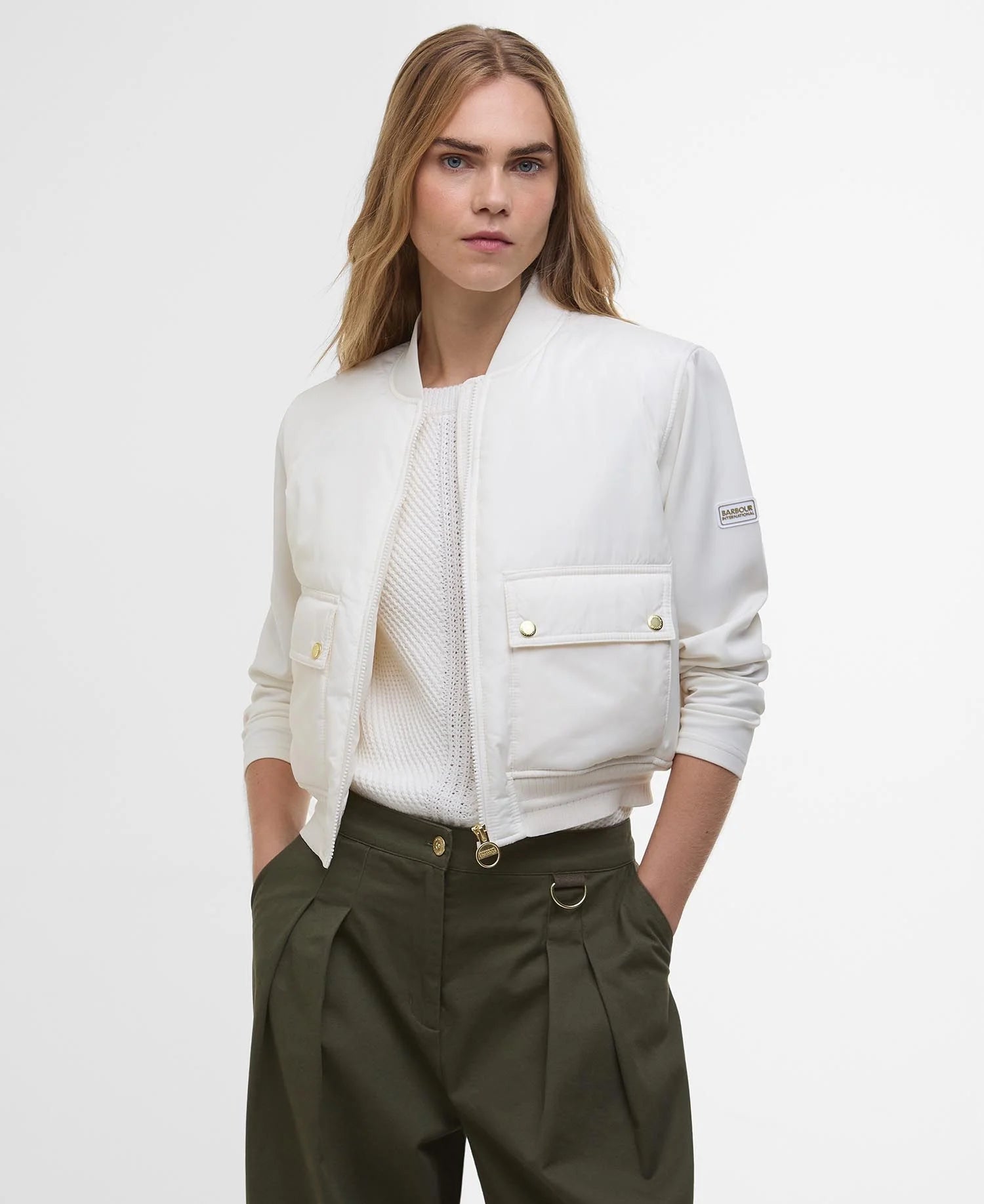 Women's Barbour Off White Emerson Quilted Sweat Jacket Fleece Jacket Down Jacket Feather Jacket