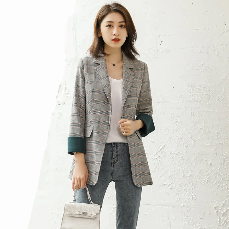 plaid small suit jacket female spring and summer casual wild loose autumn suit jacket Bomber Jacket Anorak Windbreaker