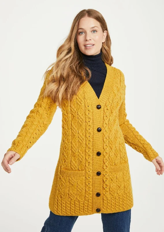 Glebe Aran Long Line Cardigan | Sunflower Rayon Fabric Velvet Fabric Corduroy Fabric