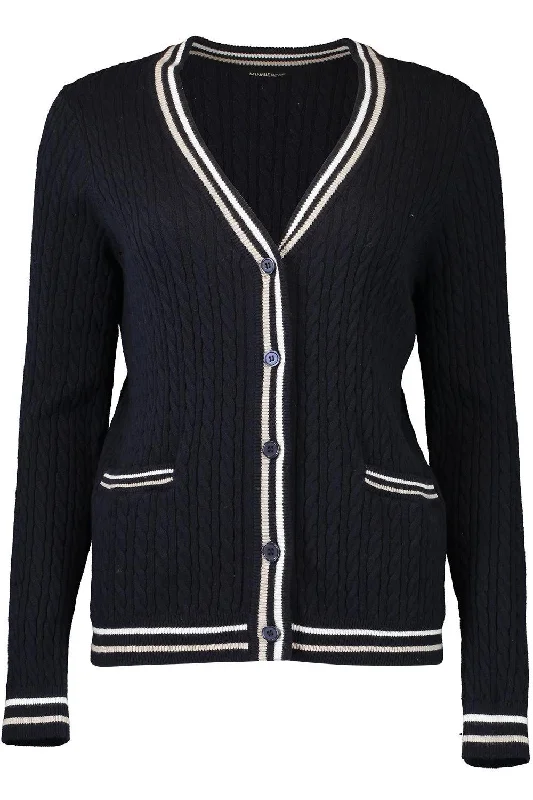 Cable Cardigan - Navy Combo Fitted Loose Oversized