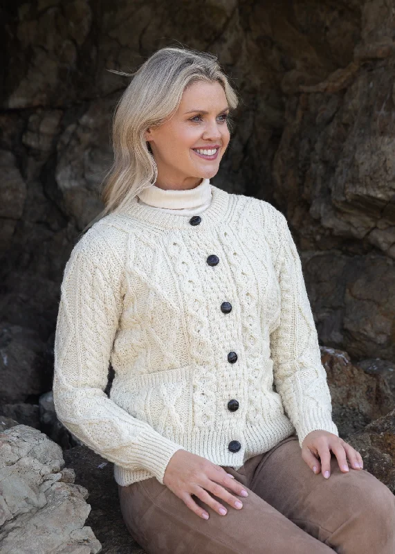 Inagh Ladies Aran Cardigan | Natural Mesh Fabric Canvas Fabric Denim Fabric
