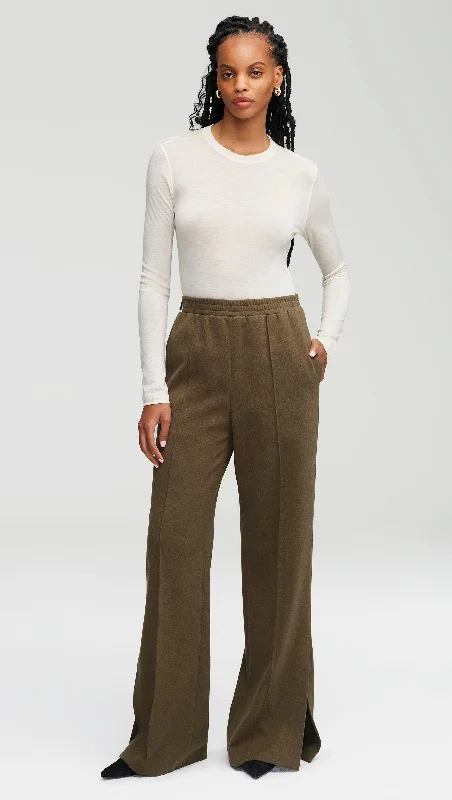 Pull-On Pant in Cozy Jersey | Olive Formal Linen Trousers