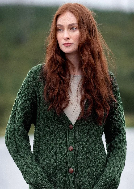 Adare Boyfriend Aran Cardigan | Green Long Cardigan Short Cardigan Medium Cardigan