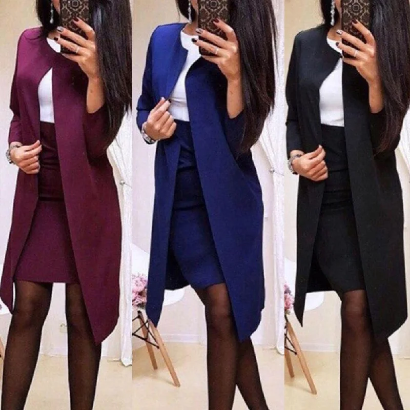 2Pcs Office Lady Autumn Solid Color Long Blazer Jacket Bodycon Mini Skirt Suit One-Shoulder Jacket Off-the-Shoulder Jacket Asymmetrical Jacket 2Pcs Office Lady Autumn Solid Color Long Blazer Jacket Bodycon Mini Skirt Suit One-Shoulder Jacket Off-the-Shoulder Jacket Asymmetrical Jacket