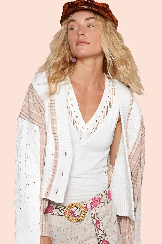 POL Cable Knit Jacket Patchwork Retro Button-up Chunky Plaid Oversized Cardigan Tailored Straight A-Line