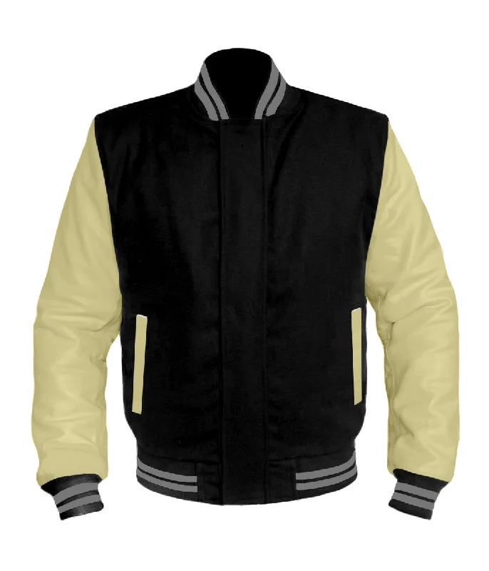 Original American Varsity Cream Leather Sleeve Letterman College Baseball Women Wool Jackets #CRSL-GYSTR-BZ Welt Pockets Slit Pockets Flap Pockets Original American Varsity Cream Leather Sleeve Letterman College Baseball Women Wool Jackets #CRSL-GYSTR-BZ Welt Pockets Slit Pockets Flap Pockets