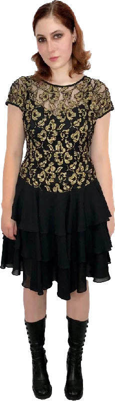 90s Rhapsody Gold Lace Tiered Party Dress     M Tunics Practical durable