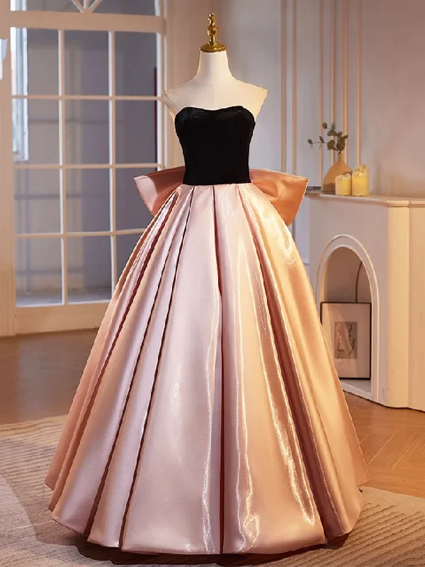 Black Velvet and Pink Satin Beautiful A-Line Strapless Party Dress Evening Gown, DP2476 Turtleneck Neckline Stylish