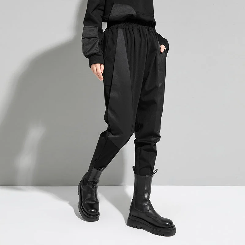 Splicing Long Casual Harem Pants Chic Faux Leather Pants