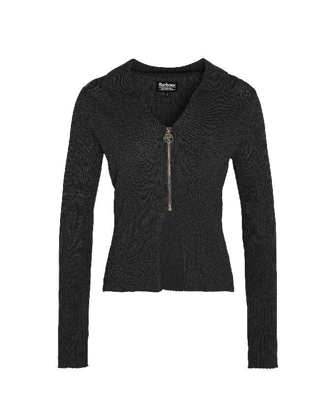 Mondale Zip-Up Cardigan - Black Herringbone Houndstooth Plaid