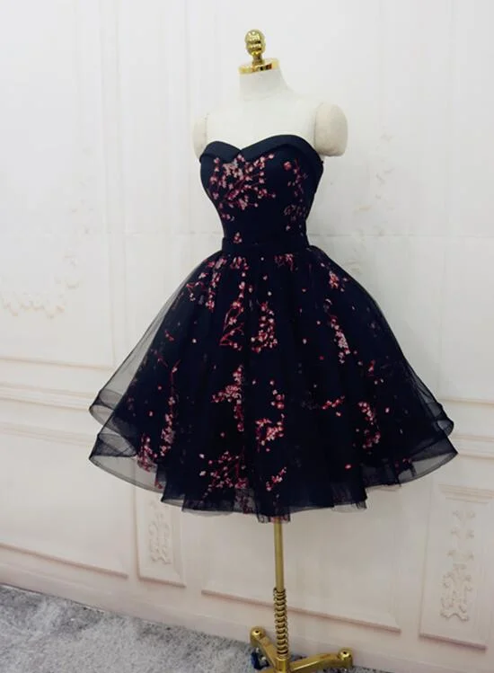 Charming Black Cute Floral Formal Dresses, Black Party Dress, Homecoming Dresses Tunics Leisure comfortable